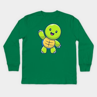 Cute turtle waving hand cartoon Kids Long Sleeve T-Shirt